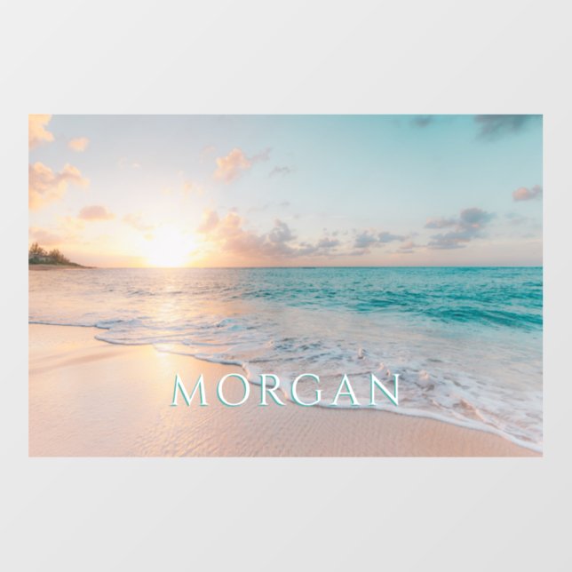 Sunset Beach or Your Photo, White Name Wall Decal (Front)
