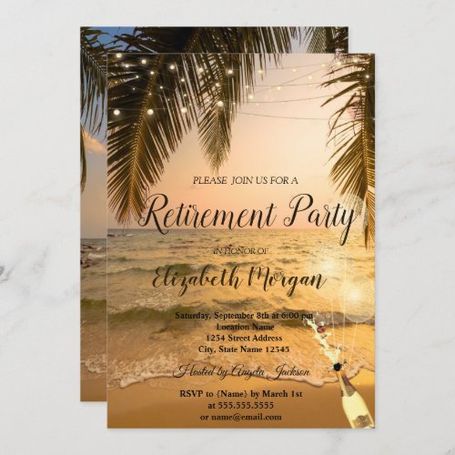 Sunset BeachPalmBalloonsWine Retirement Party Invitation