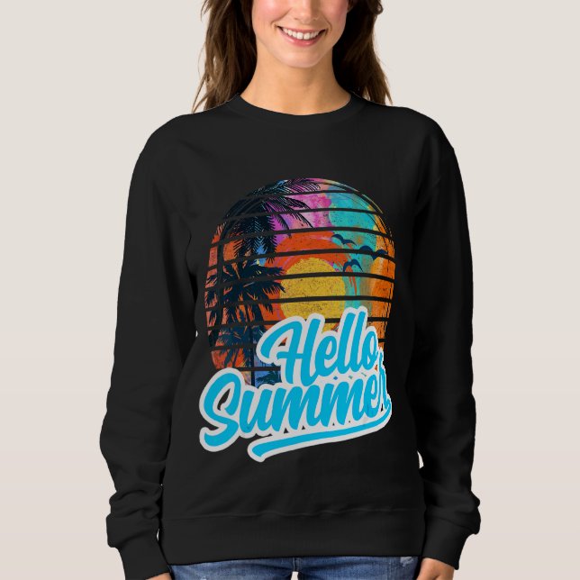Sunset Beach Palm Tree  Hello Summer Vacation Holi Sweatshirt (Front)