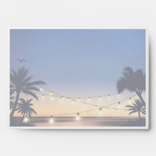 Sunset Beach Palm Tree String Lights 5x7 Invite Envelope