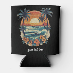 Sunset Beach Palm Tree Summer Vacation Custom Can Cooler