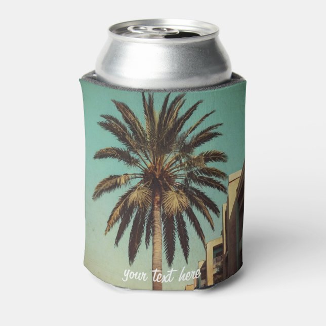 Sunset Beach Palm Tree Summer Vacation Custom      Can Cooler (Can Back)