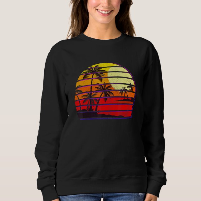 Sunset Beach Palm Tree Summer Vacation Holiday Sweatshirt (Front)