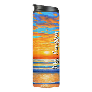  Sunset Beach Palm Tree Tropical Island Thermal Tumbler