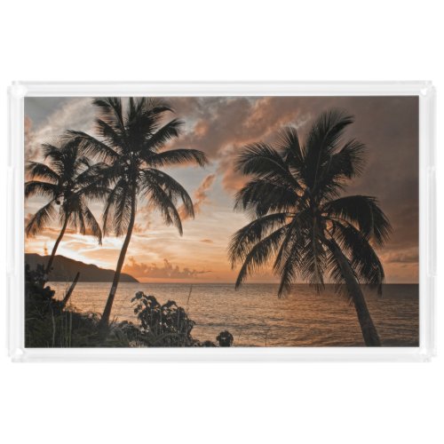 Sunset Beach Palm Trees Tropical Acrylic Tray
