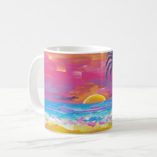 Sunset Beach Palms Landscape Painting Coffee Mug