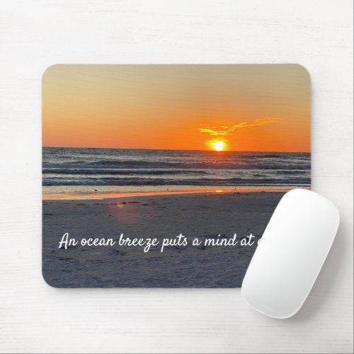 Sunset Beach Photo With Quote Mouse Pad