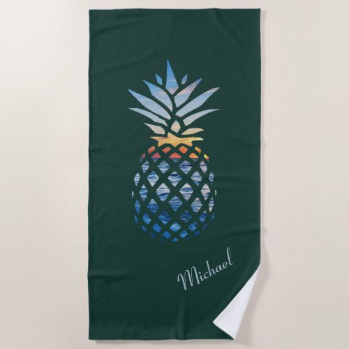 Sunset Beach Pineapple Custom Any Color Beach Towel