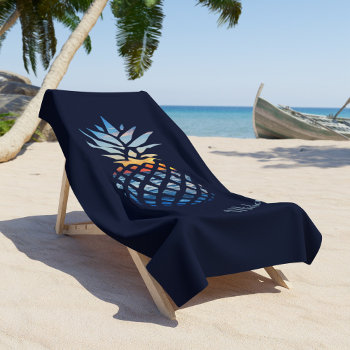 Sunset Beach Pineapple Custom Beach Towel by Milestone_Hub at Zazzle