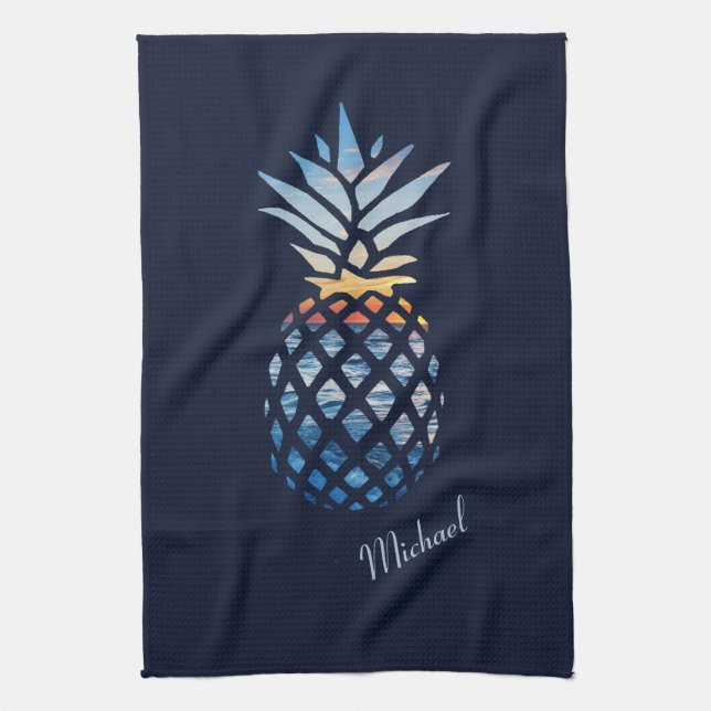 Sunset Beach Pineapple Custom Housewarming Host Kitchen Towel (Vertical)