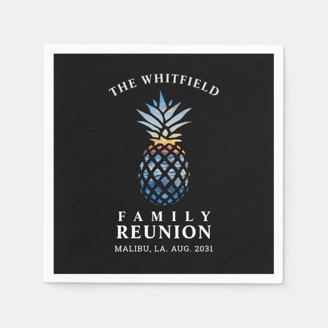 Sunset Beach Pineapple with Ocean Custom Family Napkins (Front)