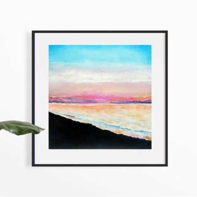 Sunset Beach Pink Blue Art Print | Zazzle