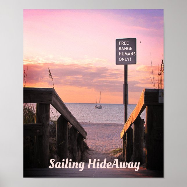 Sunset Beach Poster w Sailboats & Beach Access (Front)