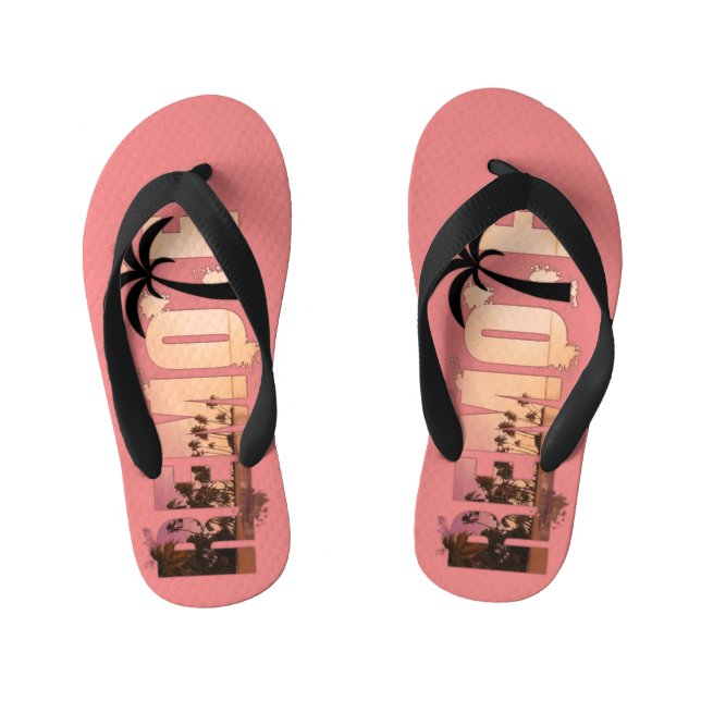 Sunset Beach Remote Word Art Kid's Flip Flops (Footbed)
