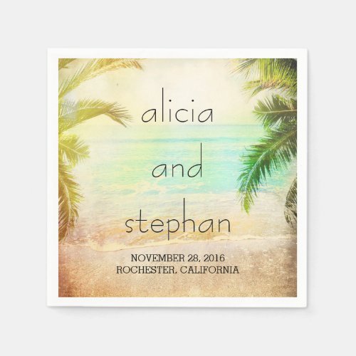 sunset beach romantic palms wedding napkins