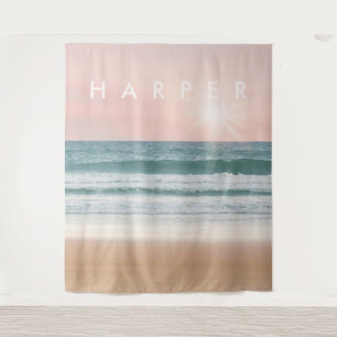 Sunset Beach Rosy Ocean Mural Wall Tapestry
