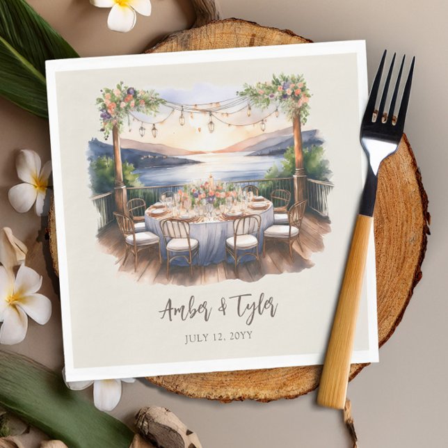 Sunset Beach Rustic Fairy Lights Wedding Reception Napkins (Wedding napkins from the Sunset Beach Wedding Collection by Darling & May)
