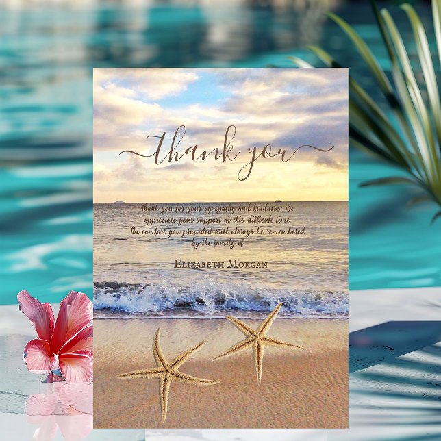 Sunset Beach Sea stars Photo Celebration Of Life  Thank You Card (Creator Uploaded)