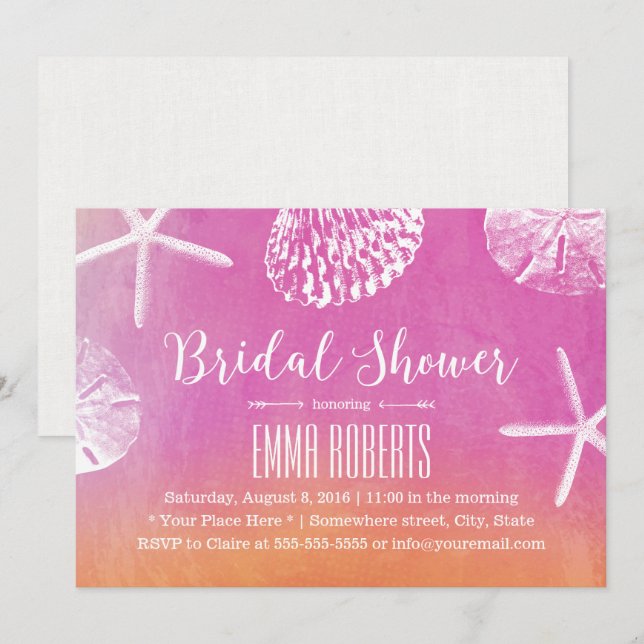 Sunset Beach Seashells Watercolor Bridal Shower Invitation (Front/Back)