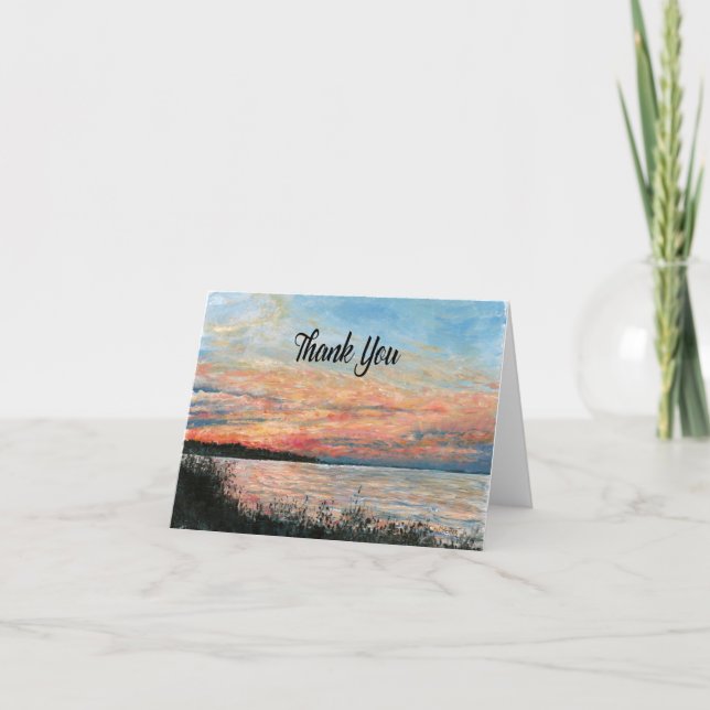 Sunset Beach Shoreline Letterpress Thank You Card (Front)