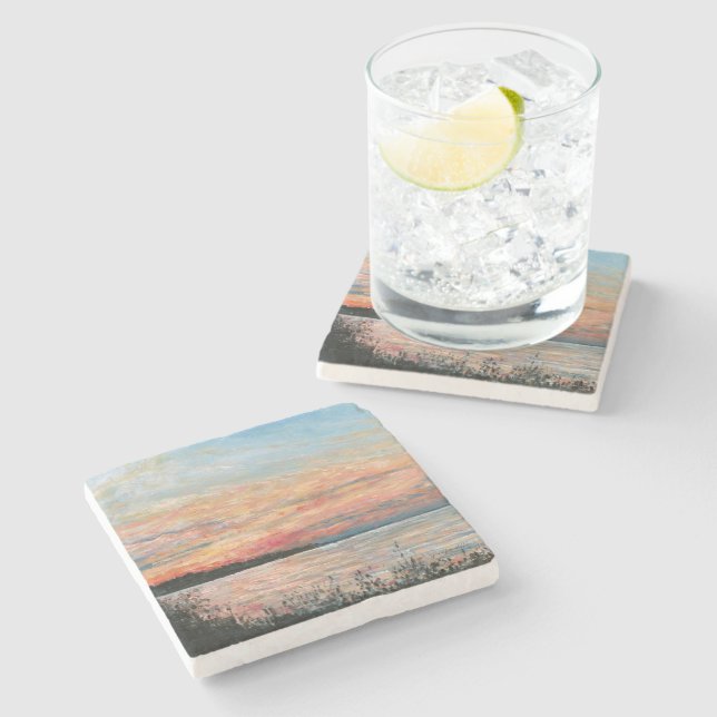 Sunset Beach Shoreline Stone Coaster (Side)