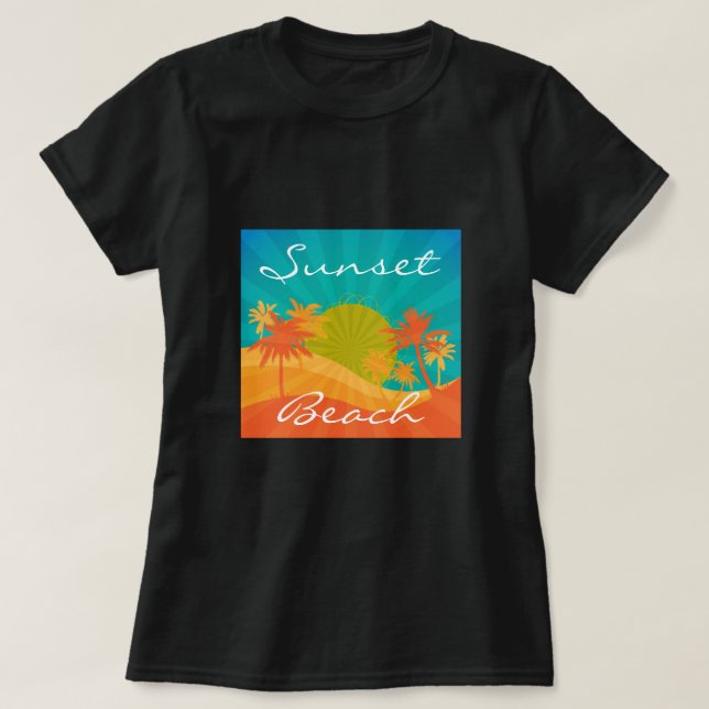 Sunset Beach slogan tropical retro surf design T-Shirt (Design Front)