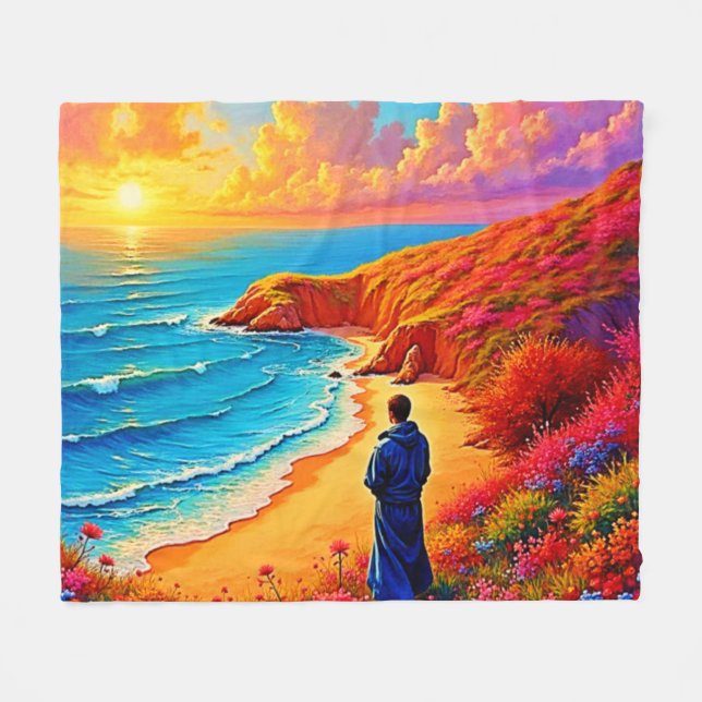 Sunset Beach Solitude Serenity Design Fleece Blanket (Front (Horizontal))