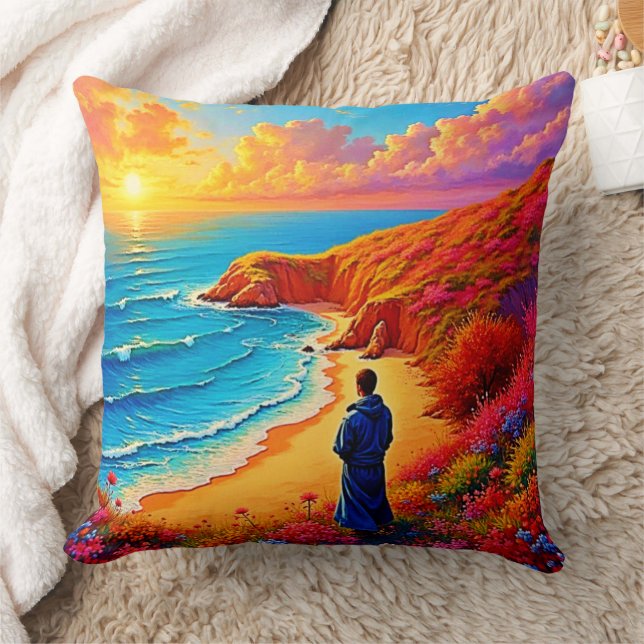 Sunset Beach Solitude Serenity Design Throw Pillow (Blanket)