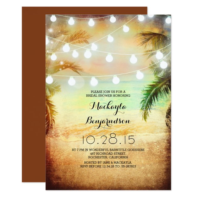 Sunset Beach & String Lights Bridal Shower Invitation