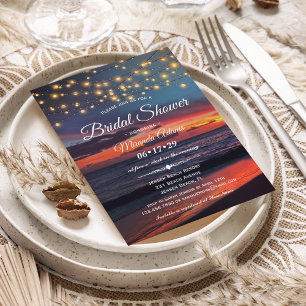 Sunset Beach String Lights Summer Bridal Shower Invitation