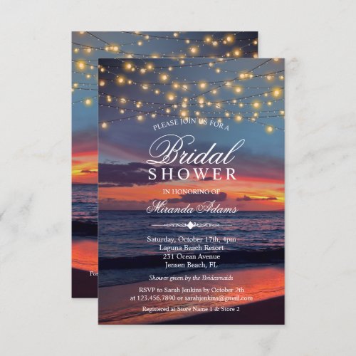 Sunset Beach String Lights Summer Bridal Shower Invitation