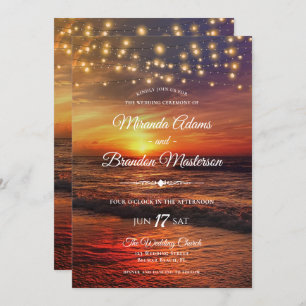 Sunset Beach String Lights Summer Wedding Ceremony Invitation