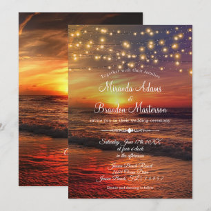 Sunset Beach String Lights Summer Wedding Ceremony Invitation