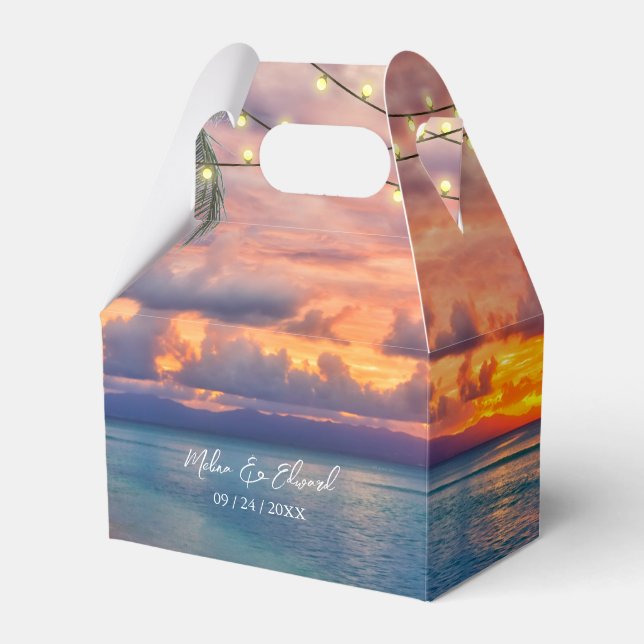 Sunset Beach String Lights Wedding Favor Boxes (Front Side)