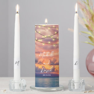 Sunset Beach String Lights Wedding Unity Candle Set