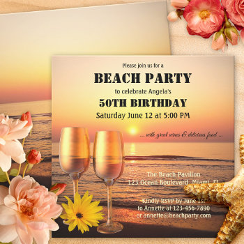 Sunset Beach Summer Birthday Wine Party Invitation by sunnysites at Zazzle