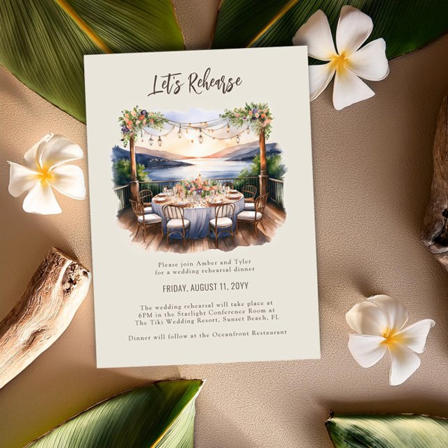Sunset Beach Summer Wedding Rehearsal Dinner Invitation (Wedding Rehearsal Dinner Invitation from the Sunset Beach Wedding Collection by Darling & May)