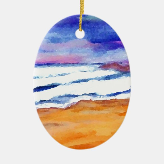 Sunset Beach Surf Ocean Waves Decor Gifts Art Ceramic Ornament (Front)