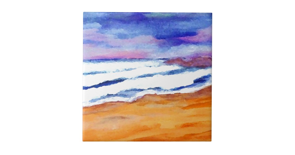Sunset Beach Surf Ocean Waves Decor Gifts Art Ceramic Tile