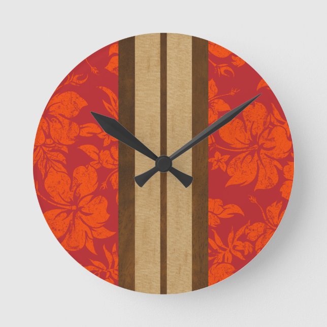Sunset Beach Surfboard Hawaiian Wall Clocks (Front)