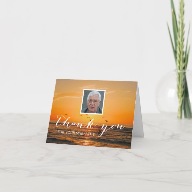 Sunset Beach Sympathy Memorial Photo Thank You Card (Front)