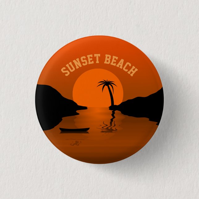 Sunset Beach Tropical Art Button (Front)
