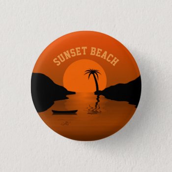Sunset Beach Tropical Art Button by beachcafe at Zazzle