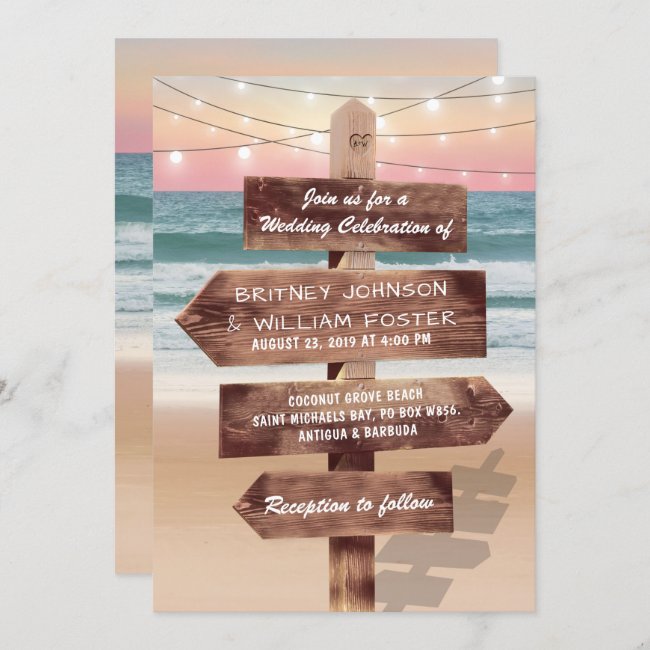 Sunset Beach Tropical Destination Wedding Invitation