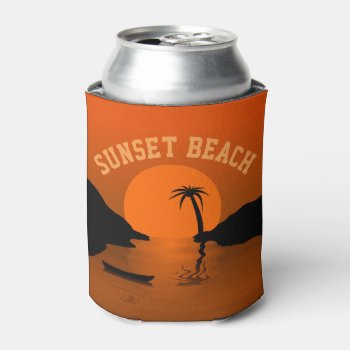 Sunset Beach Tropical Orange Art Can Cooler by beachcafe at Zazzle
