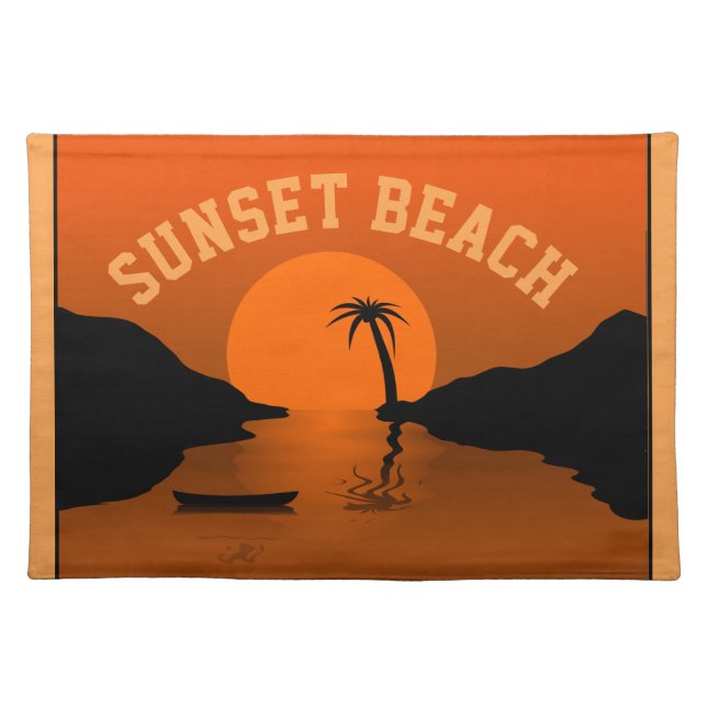 Sunset Beach Tropical Orange Art Cloth Placemat (Front)