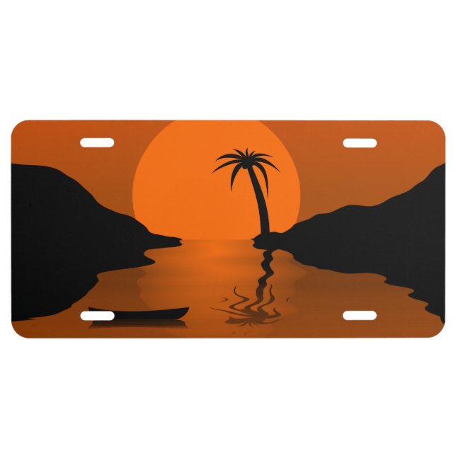 Sunset Beach Tropical Orange Art License Plate (Front)