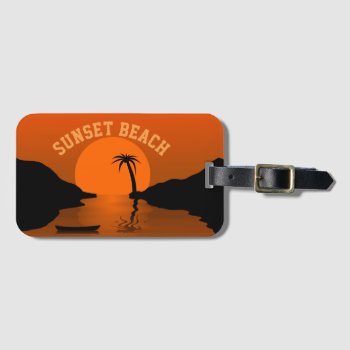 Sunset Beach Tropical Orange Art Luggage Tag by beachcafe at Zazzle
