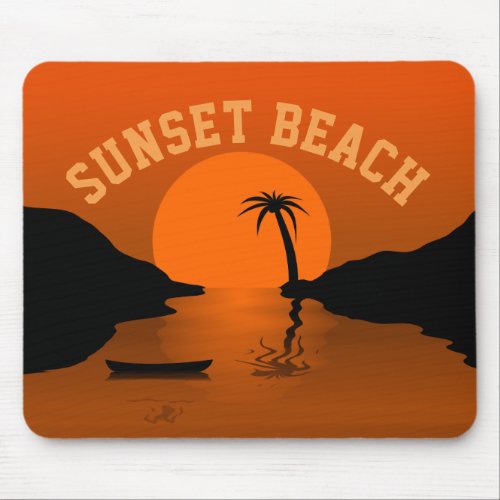 Sunset Beach Tropical Orange Art Mouse Pad