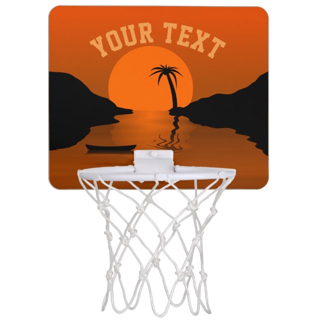 Sunset Beach Tropical Orange Custom Text Mini Basketball Hoop (Front)